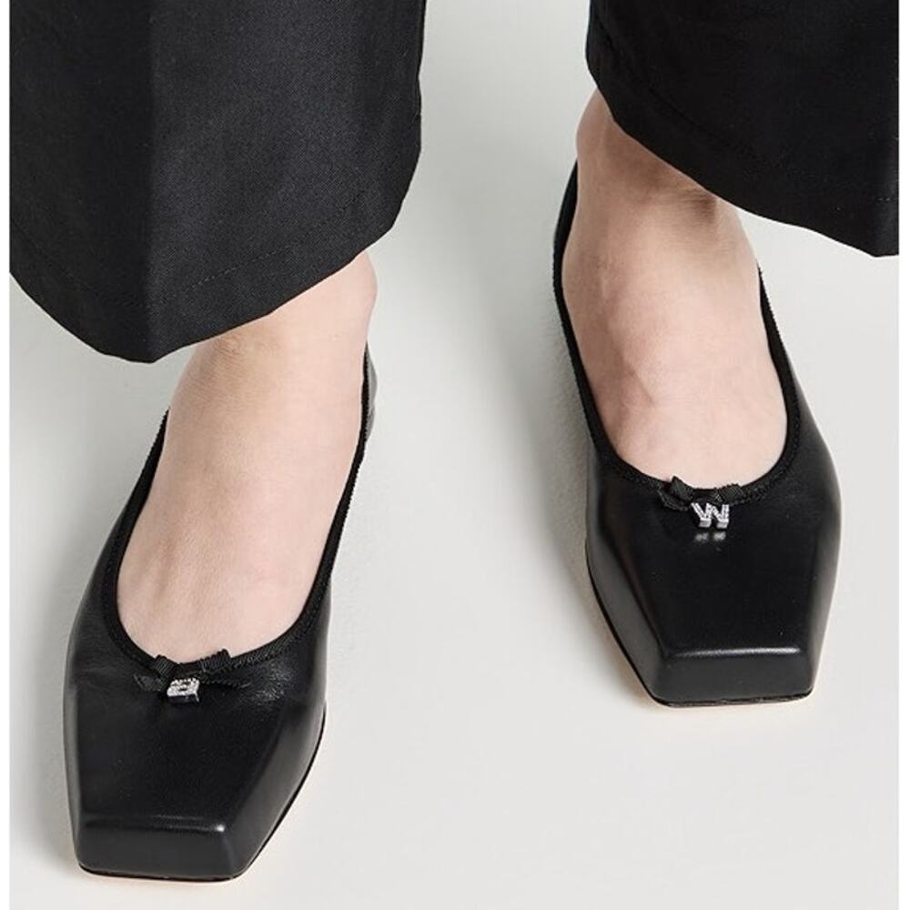 Alexander Wang Billie Bow Flats Ballerina Leather Square Toe Mismatched 8/8.5